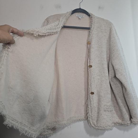 J. Crew Marled fringe-trim sweater lady jacket cream Preppy Neutral Quiet Luxury - Picture 5 of 12